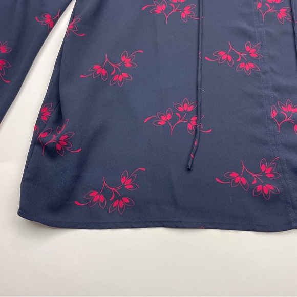 LOFT Women's Size Large Cold Shoulder Blue Floral Long Sleeve V-Neck Blouse - Picture 4 of 14